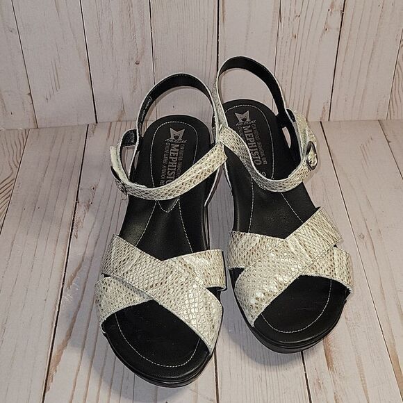 Mephisto Partelia  Women's Snake Print Wedge Leather Sandals Shoes Size 40 10US - Picture 1 of 11